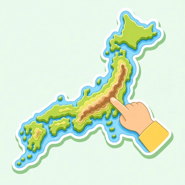 山脈が立体的に盛り上がった立体日本地図模型のイラスト