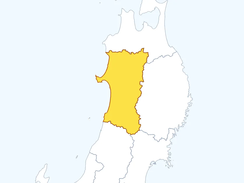 秋田県の形（黄色でぬられた部分が秋田県）