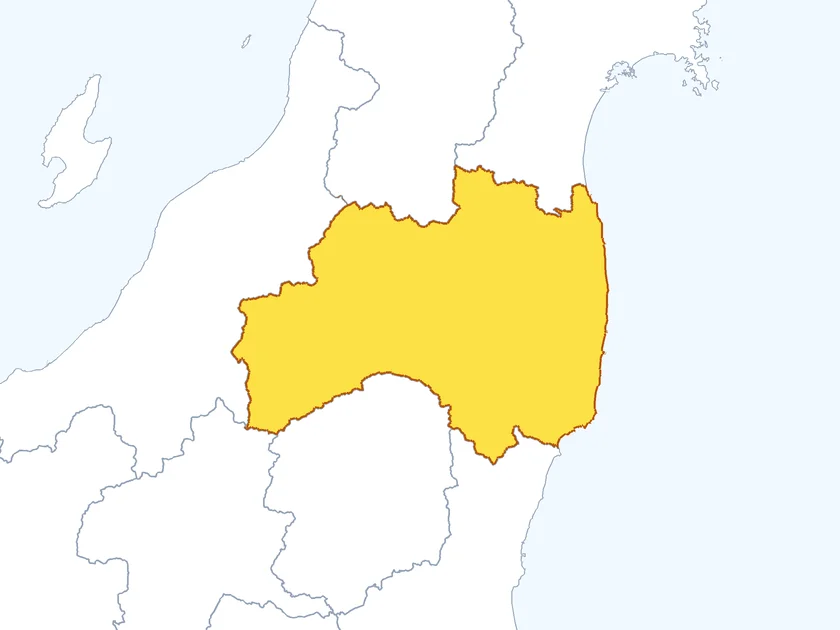 福島県の形（黄色でぬられた部分が福島県）