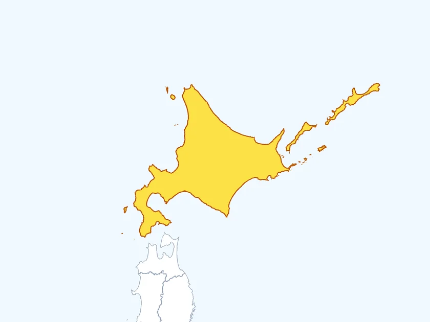北海道の形（黄色でぬられた部分が北海道）