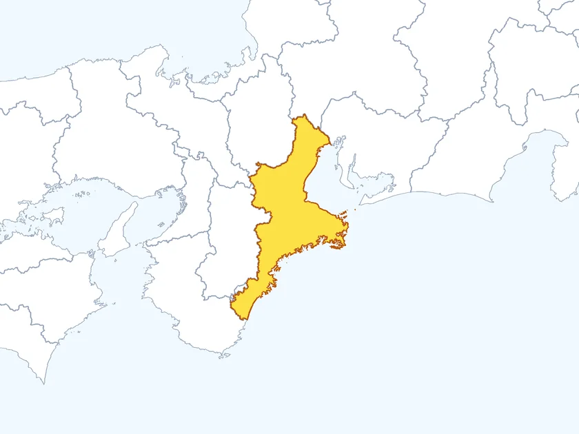 三重県の形（黄色でぬられた部分が三重県）