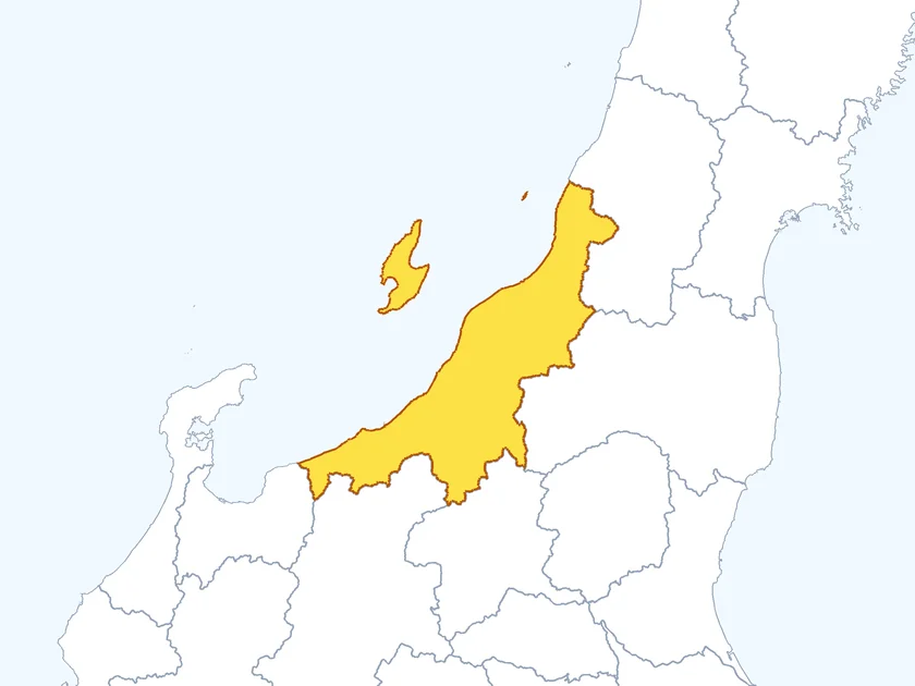 新潟県の形（黄色でぬられた部分が新潟県）