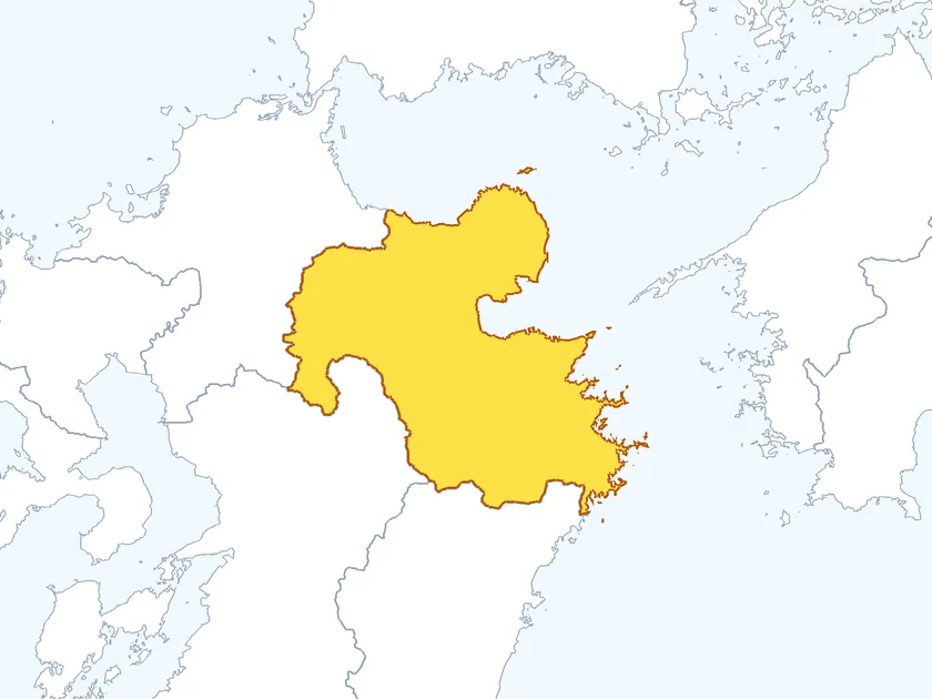 大分県の形（黄色でぬられた部分が大分県）