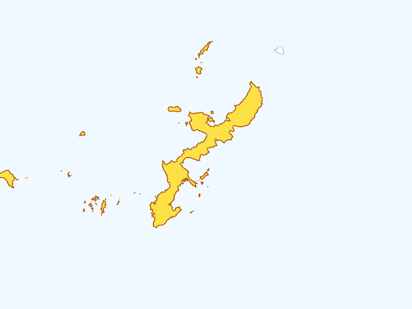 沖縄県の形（黄色でぬられた部分が沖縄県）