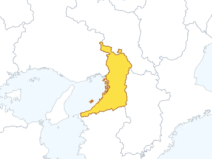 大阪府の形（黄色でぬられた部分が大阪府）
