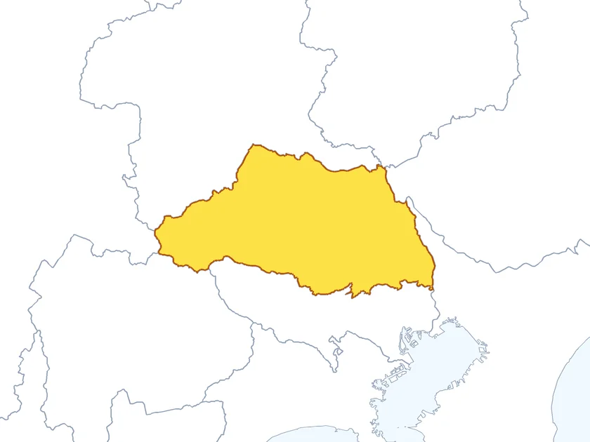 埼玉県の形（黄色でぬられた部分が埼玉県）