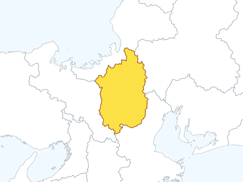 滋賀県の形（黄色でぬられた部分が滋賀県）