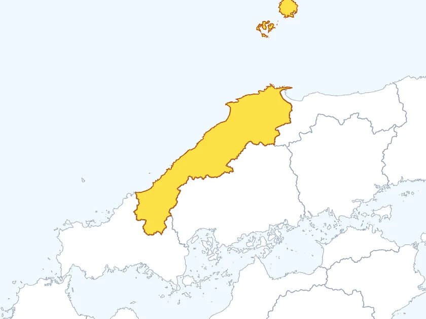 島根県の形（黄色でぬられた部分が島根県）