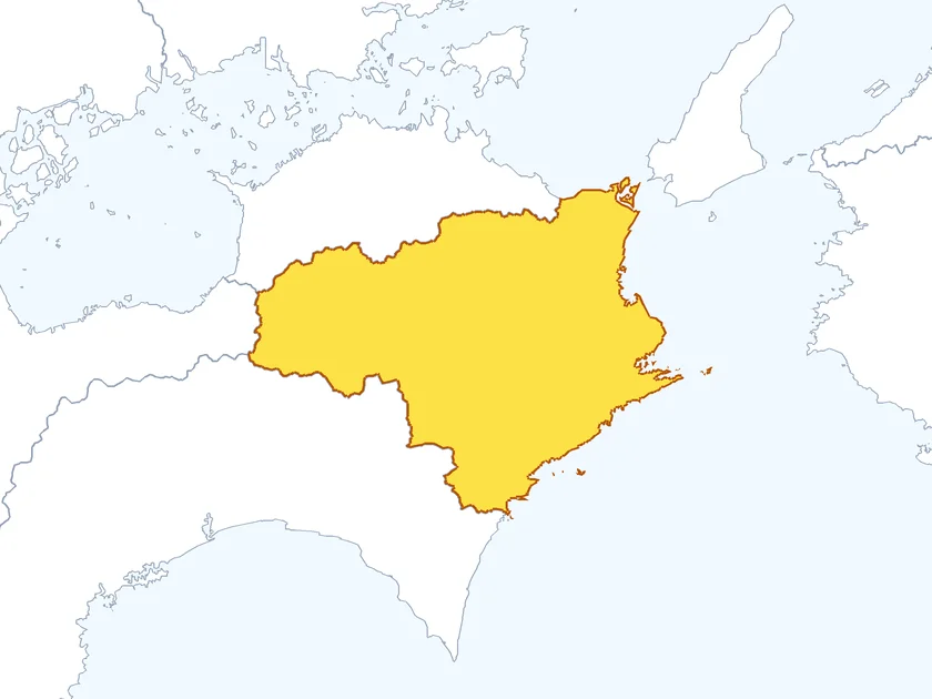 徳島県の形(黄色でぬられた部分が徳島県)