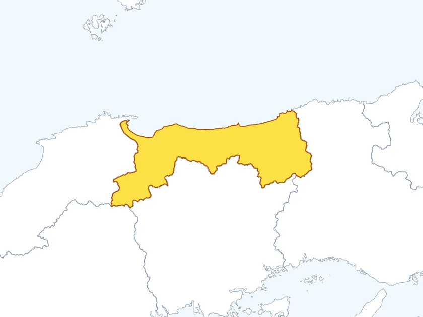 鳥取県の形（黄色でぬられた部分が鳥取県）