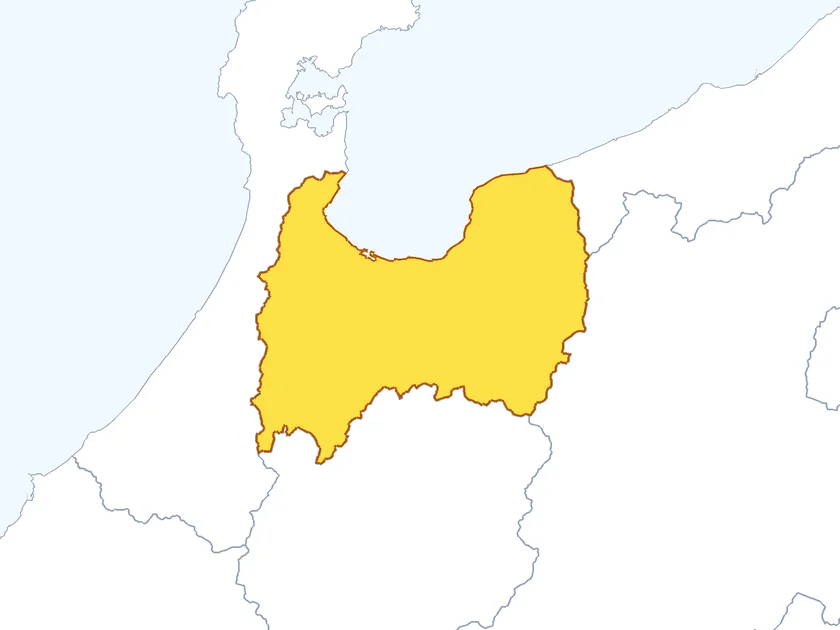 富山県の形（黄色でぬられた部分が富山県）