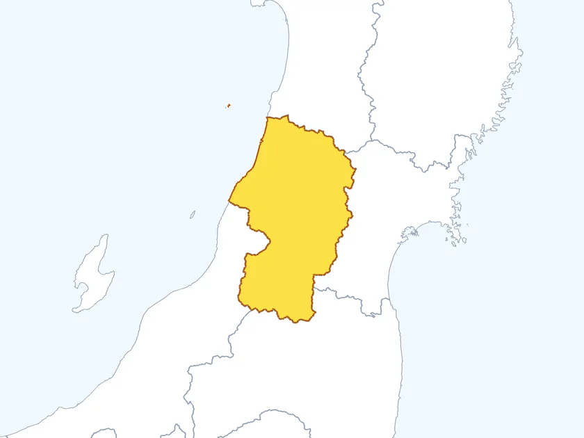 山形県の形（黄色でぬられた部分が山形県）