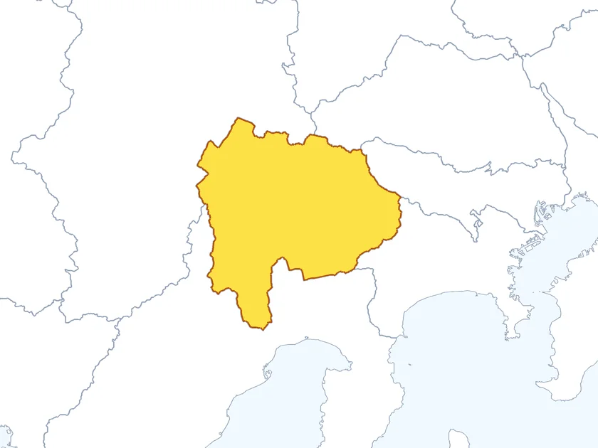 山梨県の形（黄色でぬられた部分が山梨県）