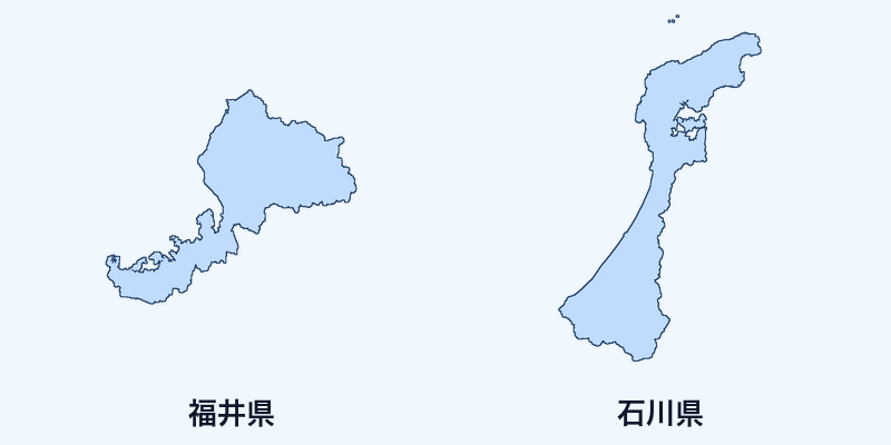 福井県と石川県のシルエットを同じ縮尺で並べた比較図