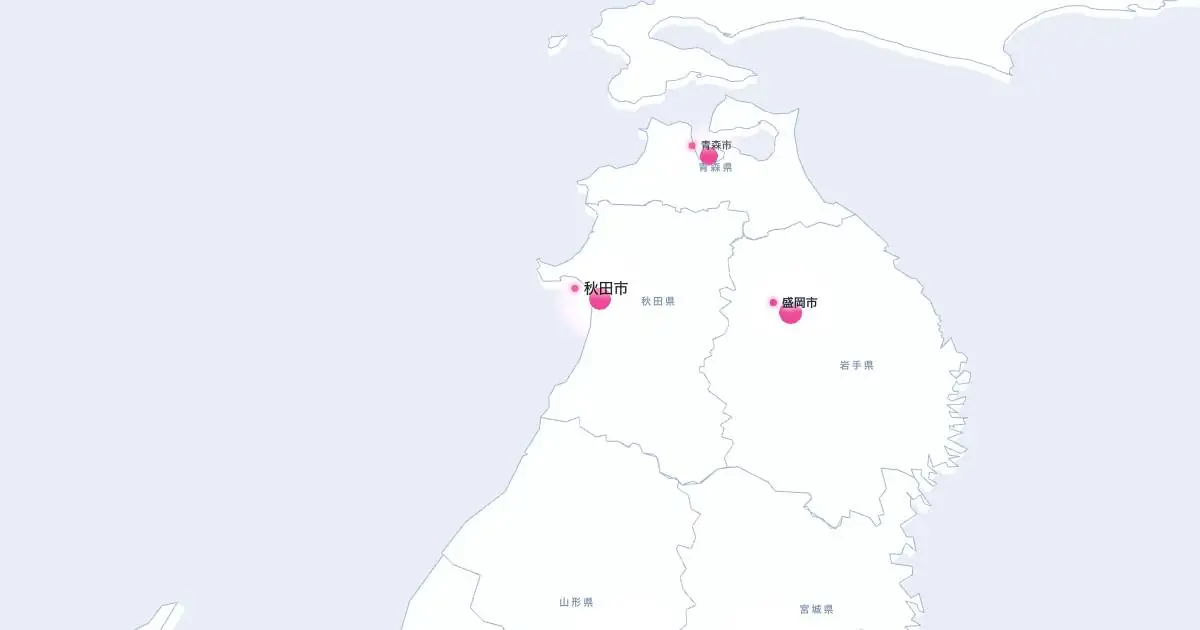 秋田市の位置を示す3D日本地図