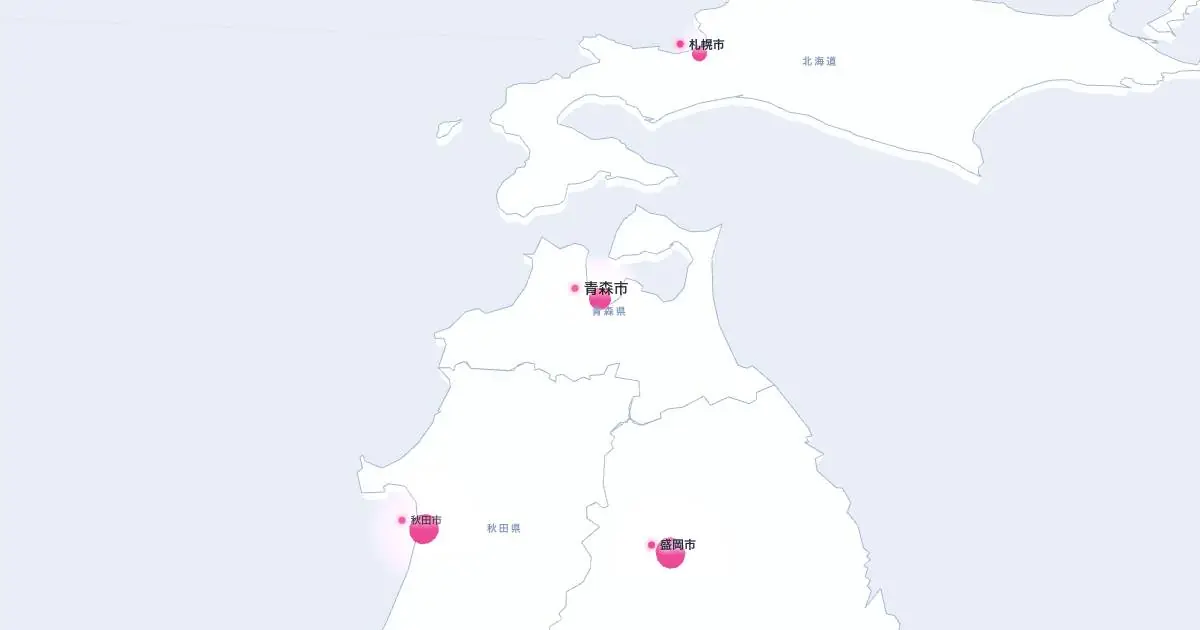 青森市の位置を示す3D日本地図