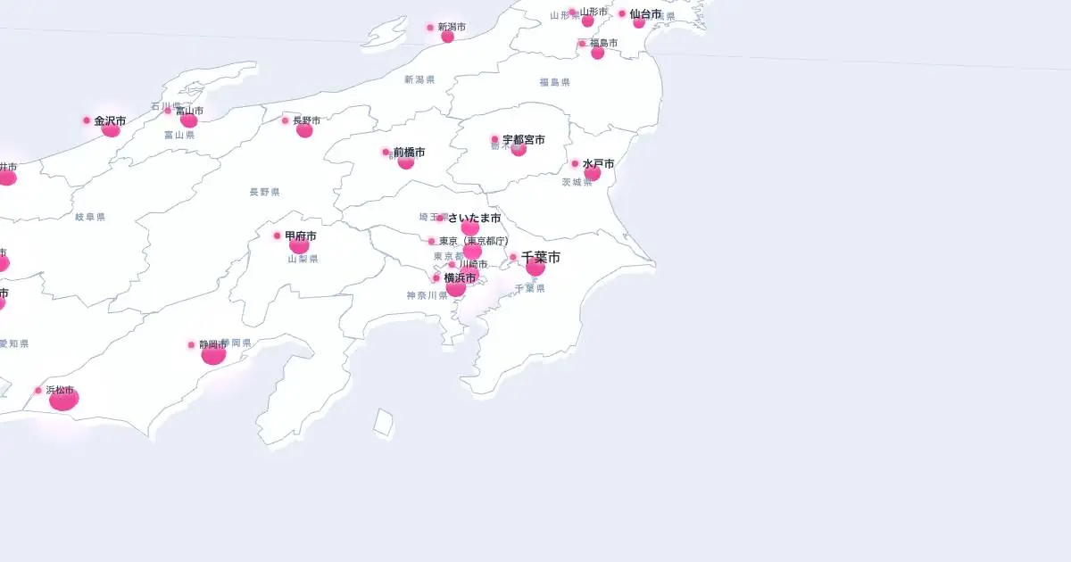 千葉市の位置を示す3D日本地図