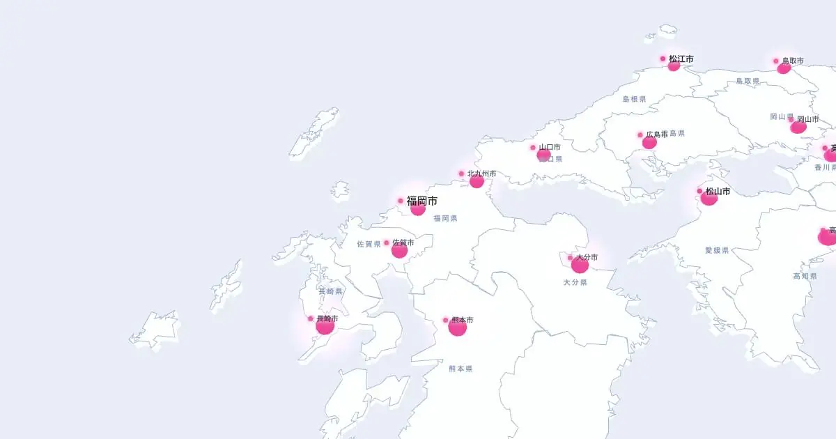 福岡市の位置を示す3D日本地図