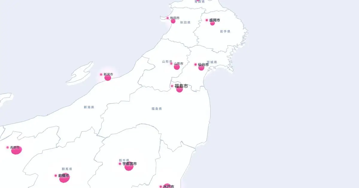 福島市の位置を示す3D日本地図