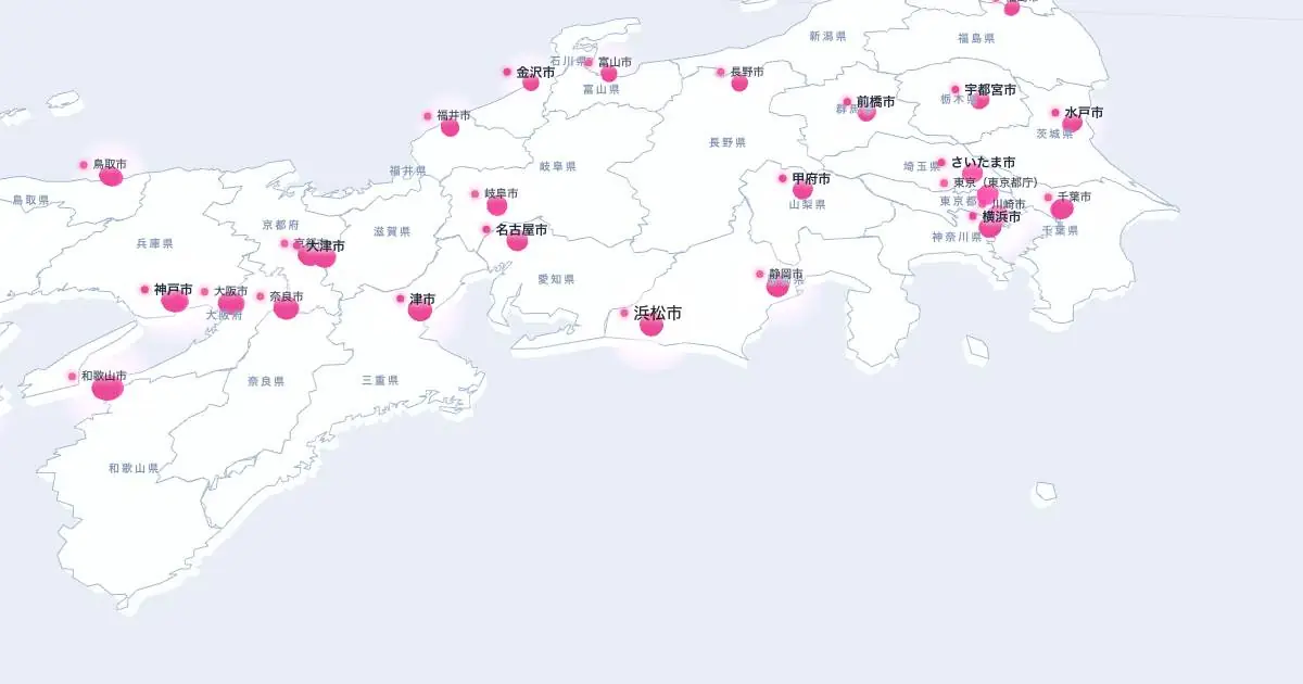 浜松市の位置を示す3D日本地図