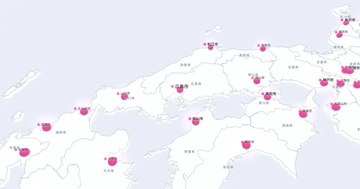 広島市の位置を示す3D日本地図