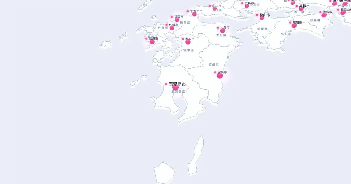 鹿児島市の位置を示す3D日本地図