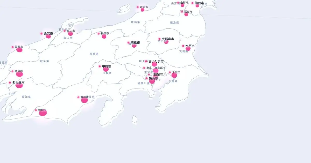 川崎市の位置を示す3D日本地図