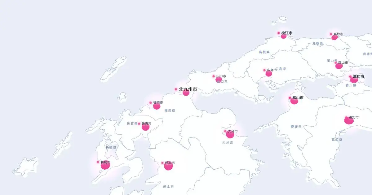 北九州市の位置を示す3D日本地図
