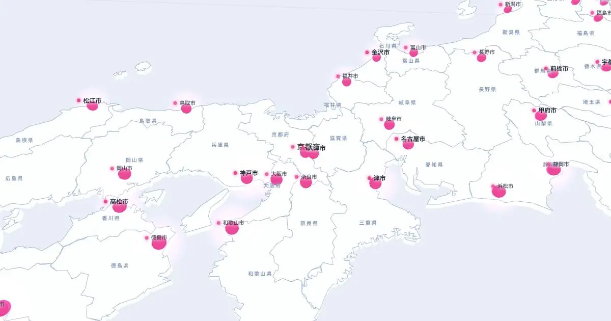 京都市の位置を示す3D日本地図