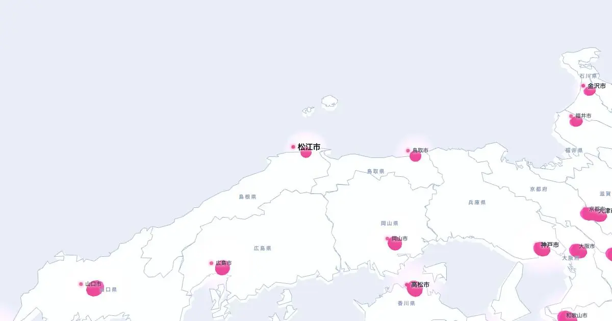 松江市の位置を示す3D日本地図
