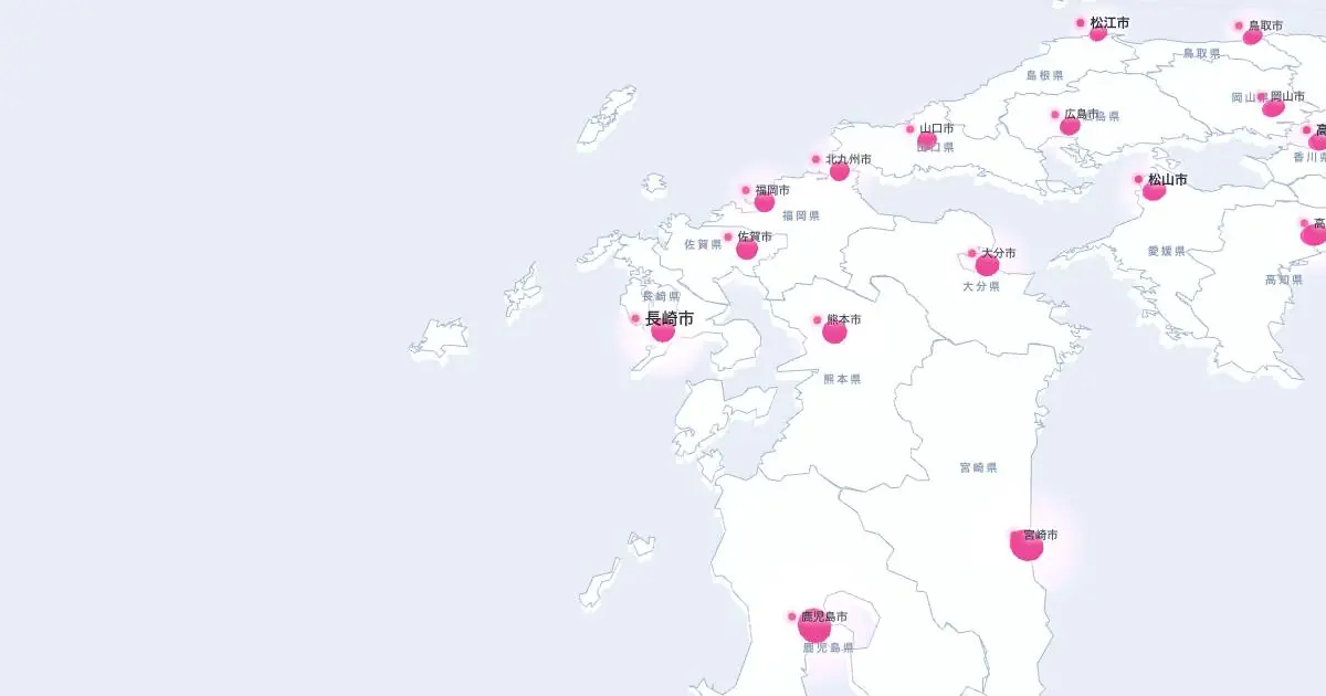 長崎市の位置を示す3D日本地図