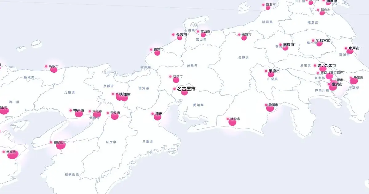 名古屋市の位置を示す3D日本地図