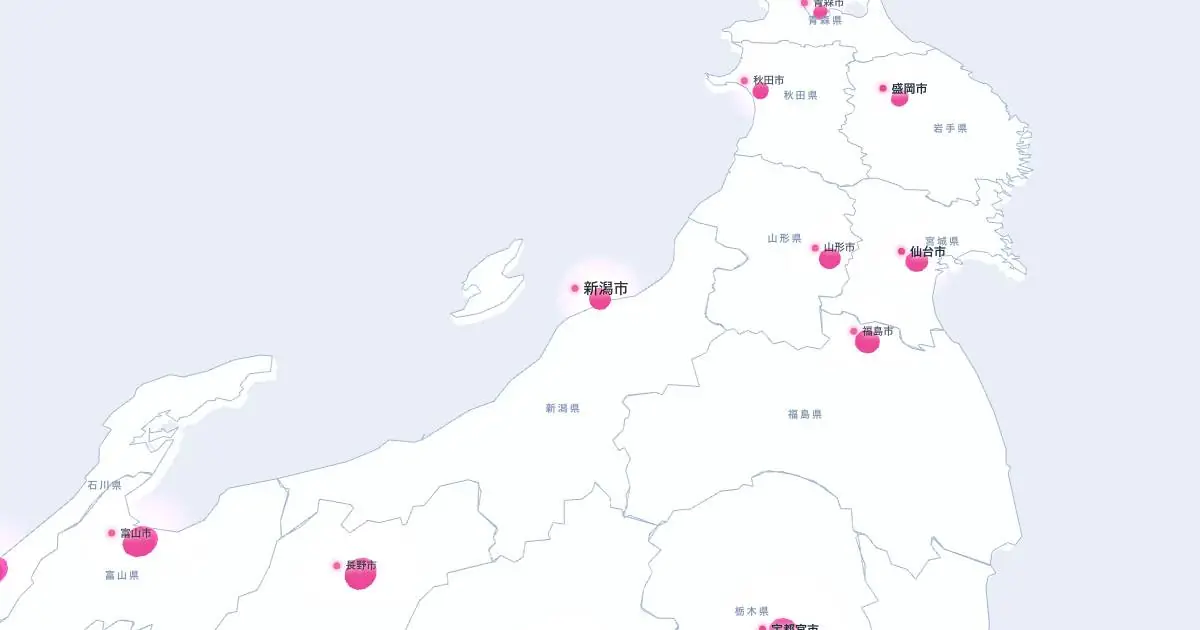 新潟市の位置を示す3D日本地図