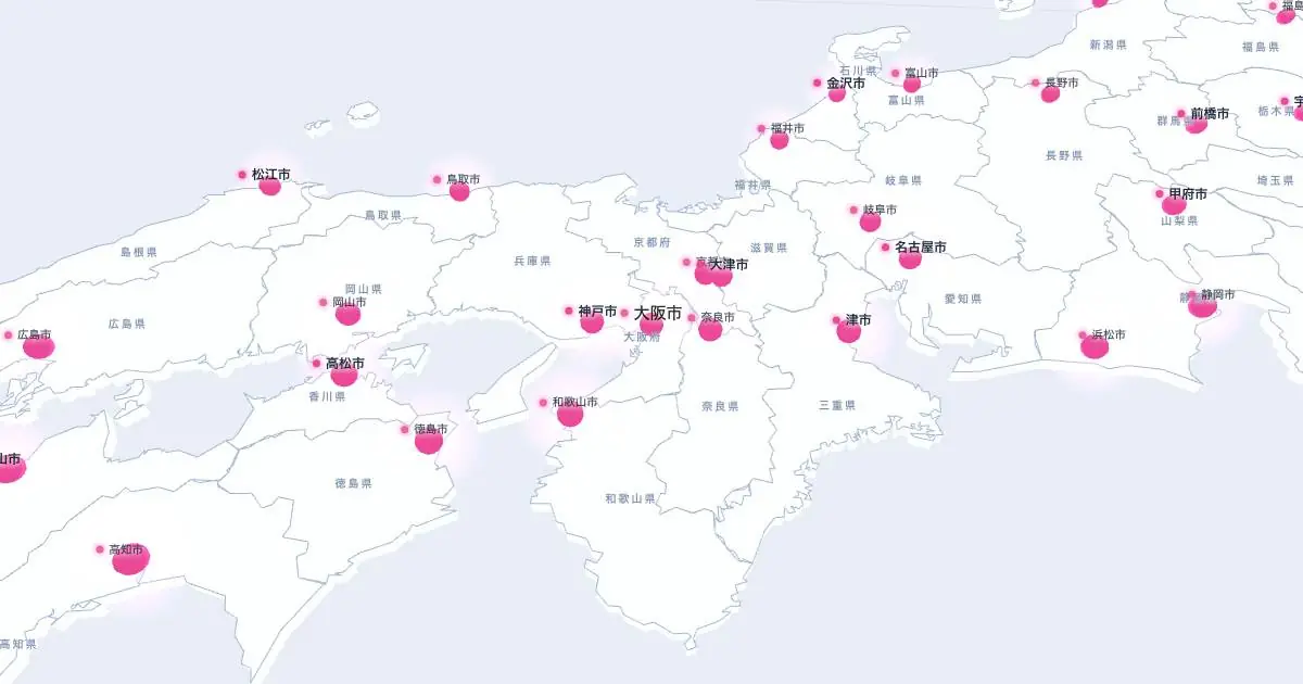 大阪市の位置を示す3D日本地図