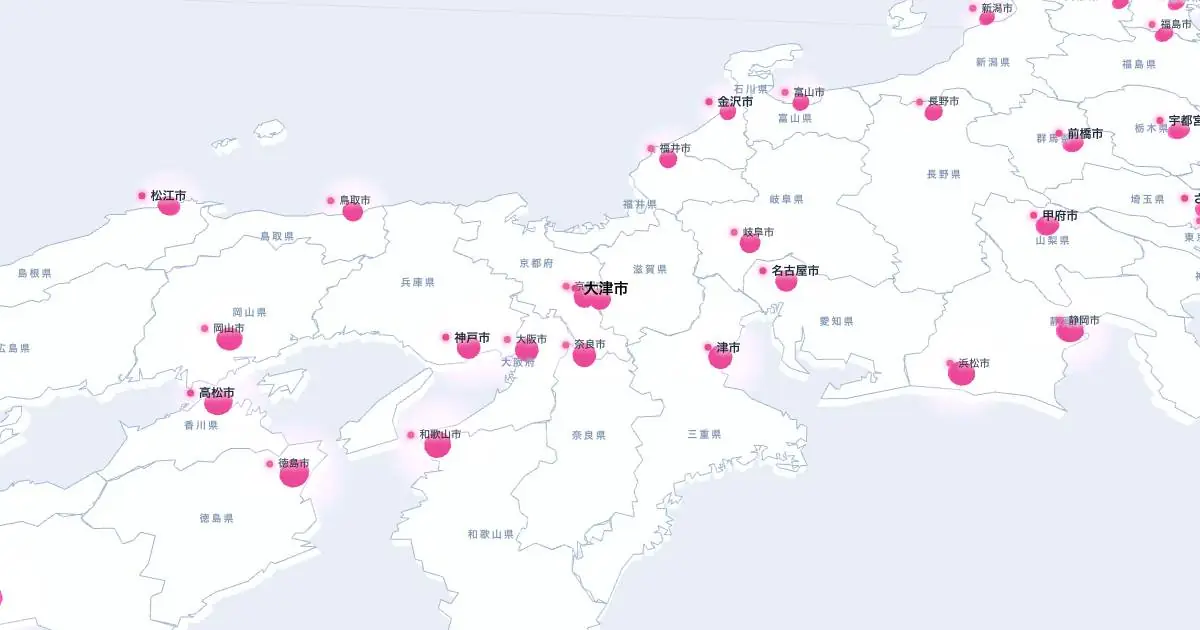 大津市の位置を示す3D日本地図