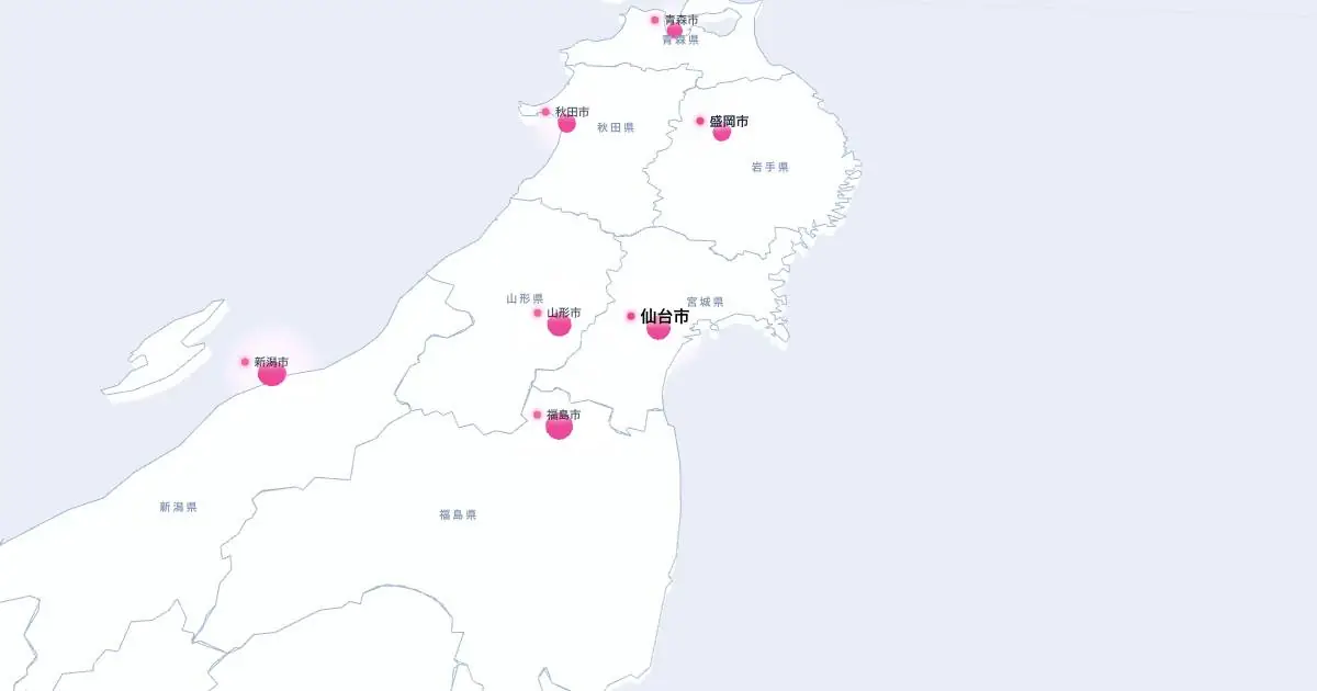 仙台市の位置を示す3D日本地図