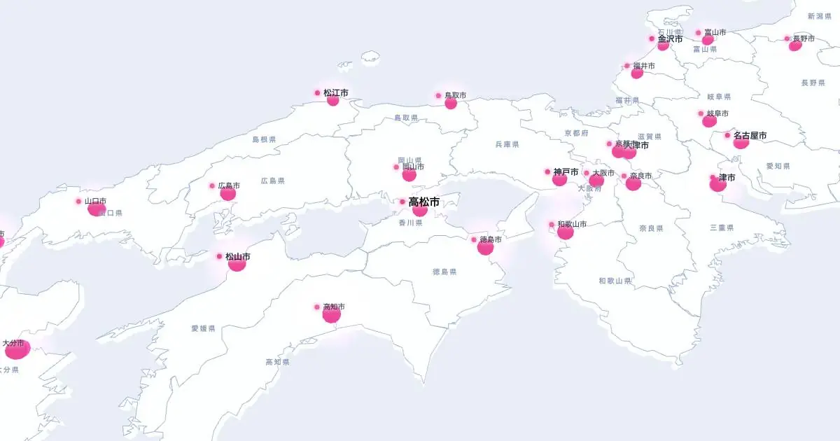 高松市の位置を示す3D日本地図