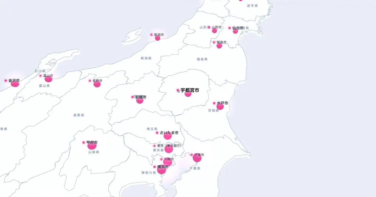 宇都宮市の位置を示す3D日本地図