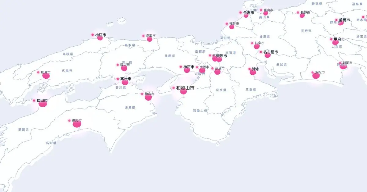 和歌山市の位置を示す3D日本地図