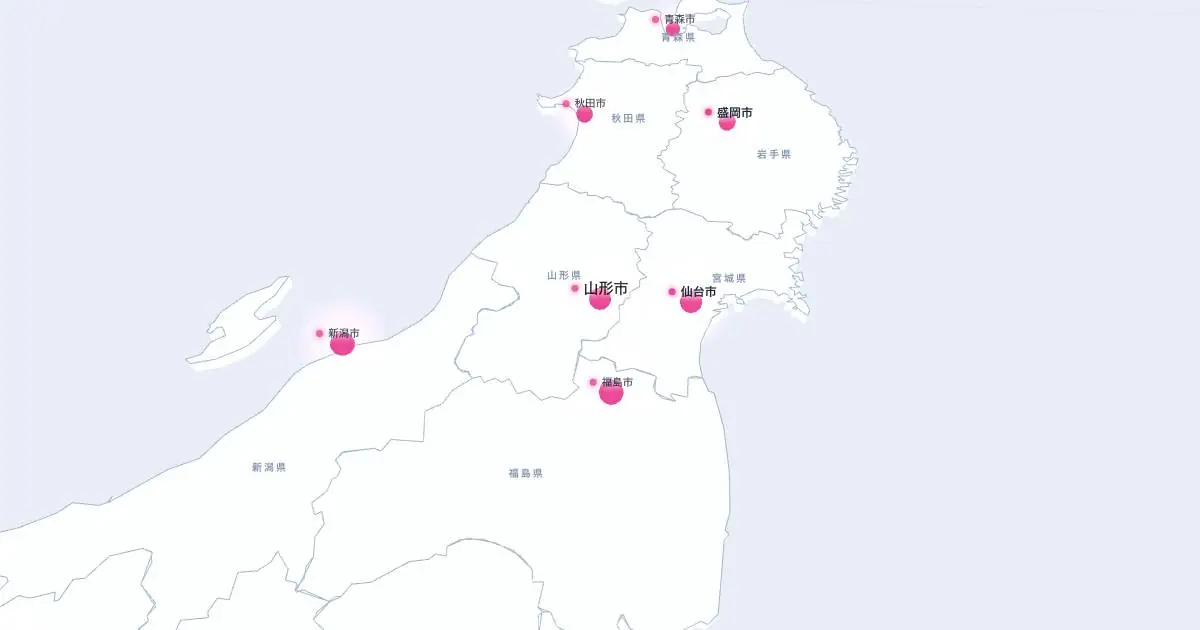 山形市の位置を示す3D日本地図