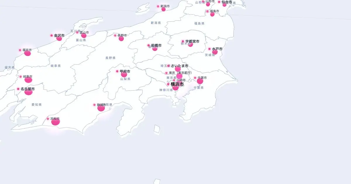 横浜市の位置を示す3D日本地図