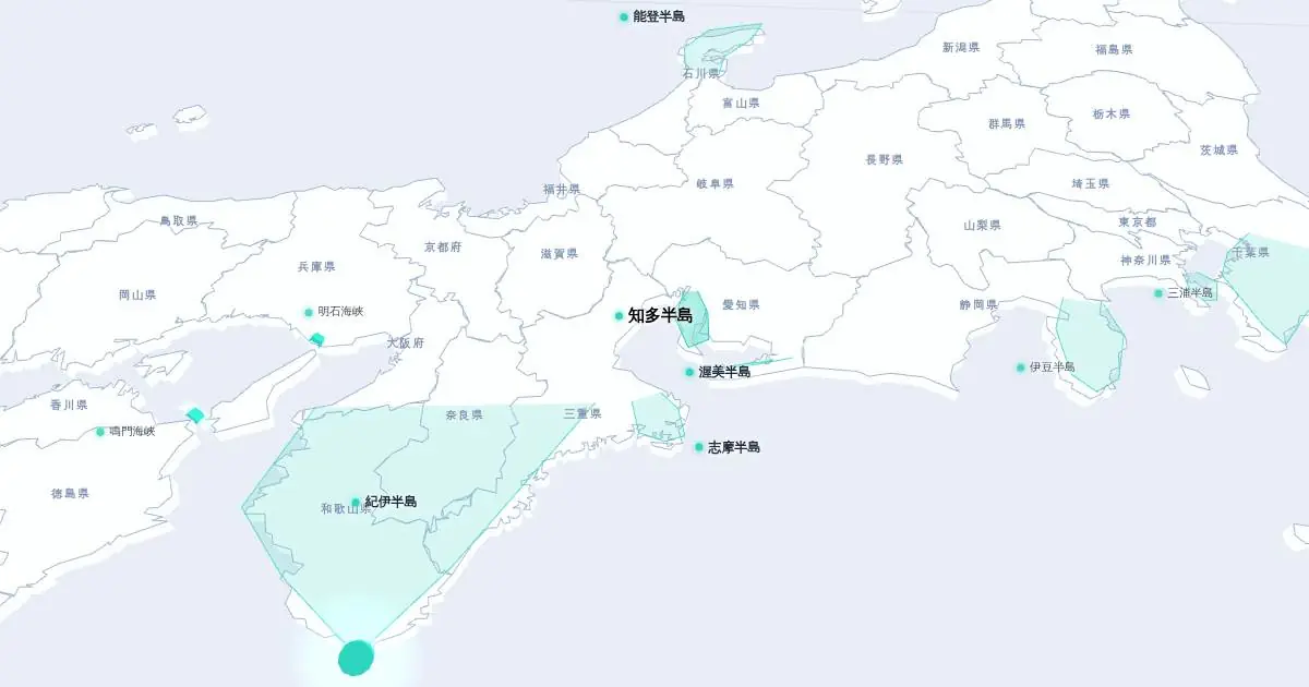 知多半島の位置を示す3D日本地図