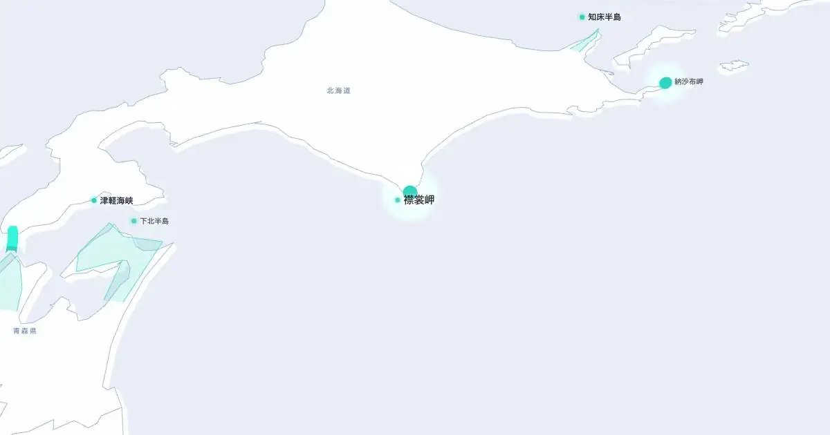 襟裳岬の位置を示す3D日本地図