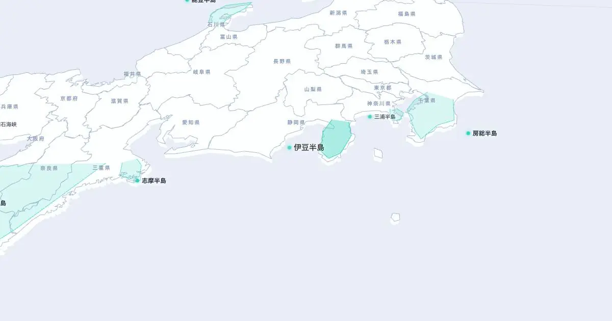 伊豆半島の位置を示す3D日本地図