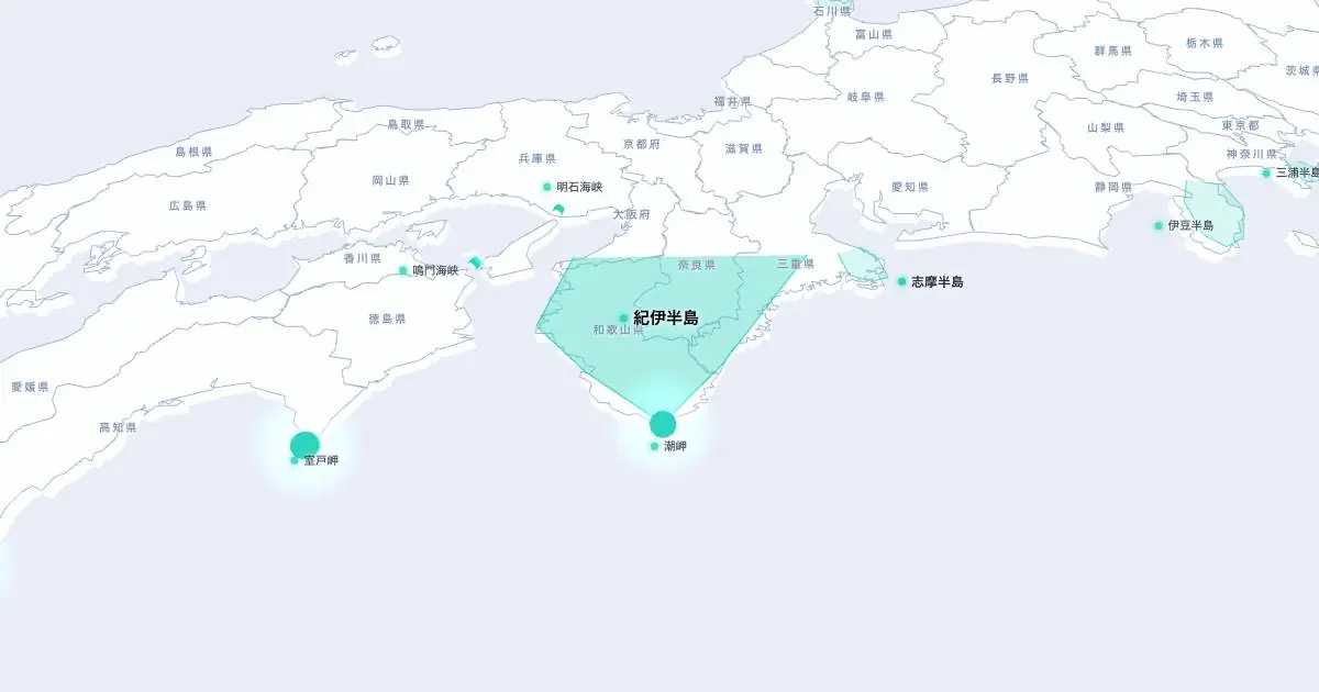 紀伊半島の位置を示す3D日本地図
