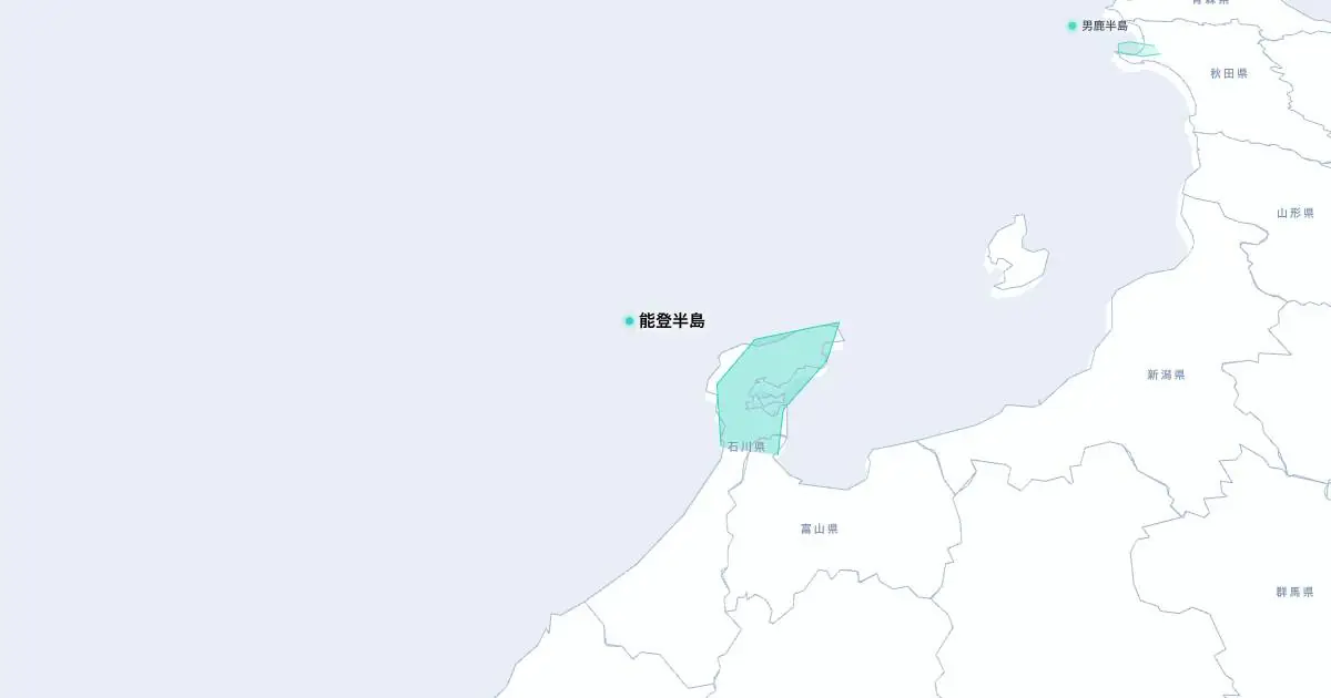 能登半島の位置を示す3D日本地図
