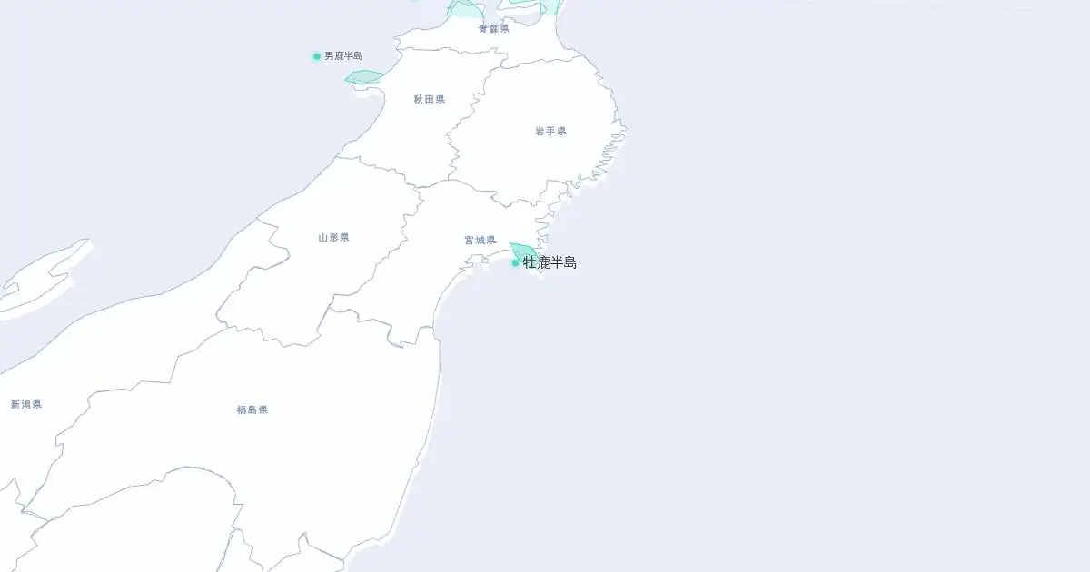 牡鹿半島の位置を示す3D日本地図
