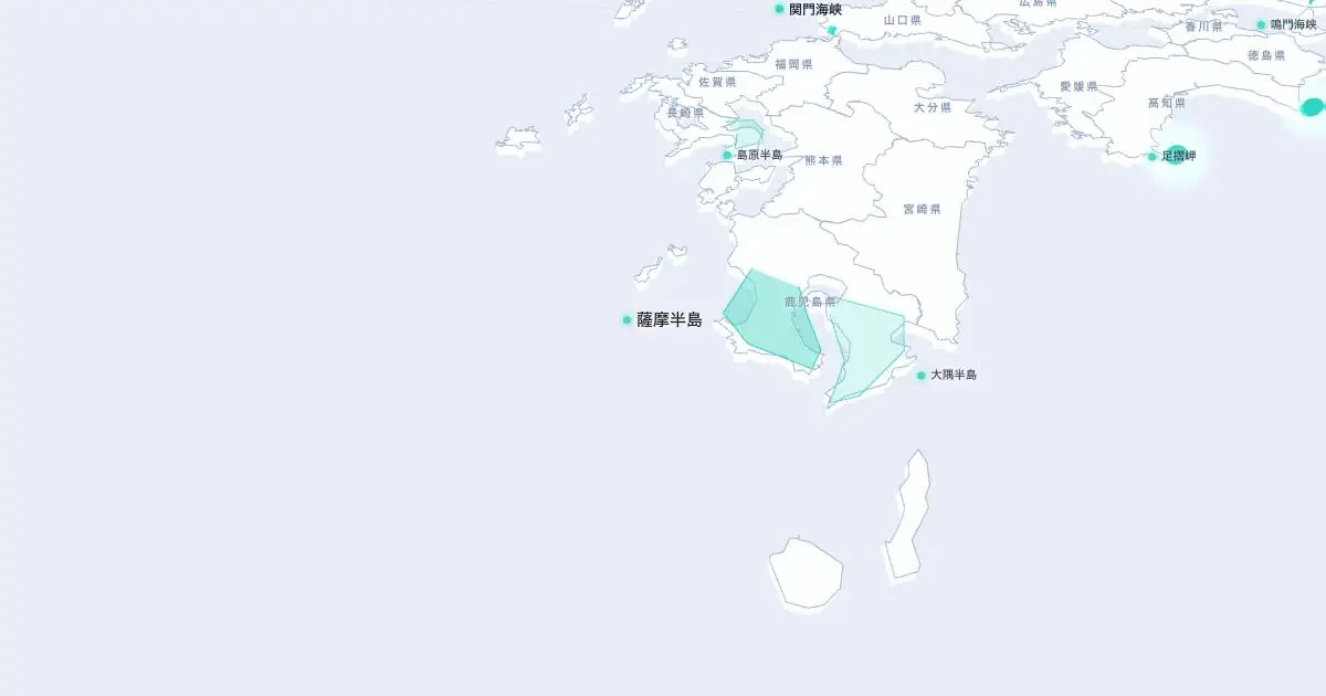 薩摩半島の位置を示す3D日本地図