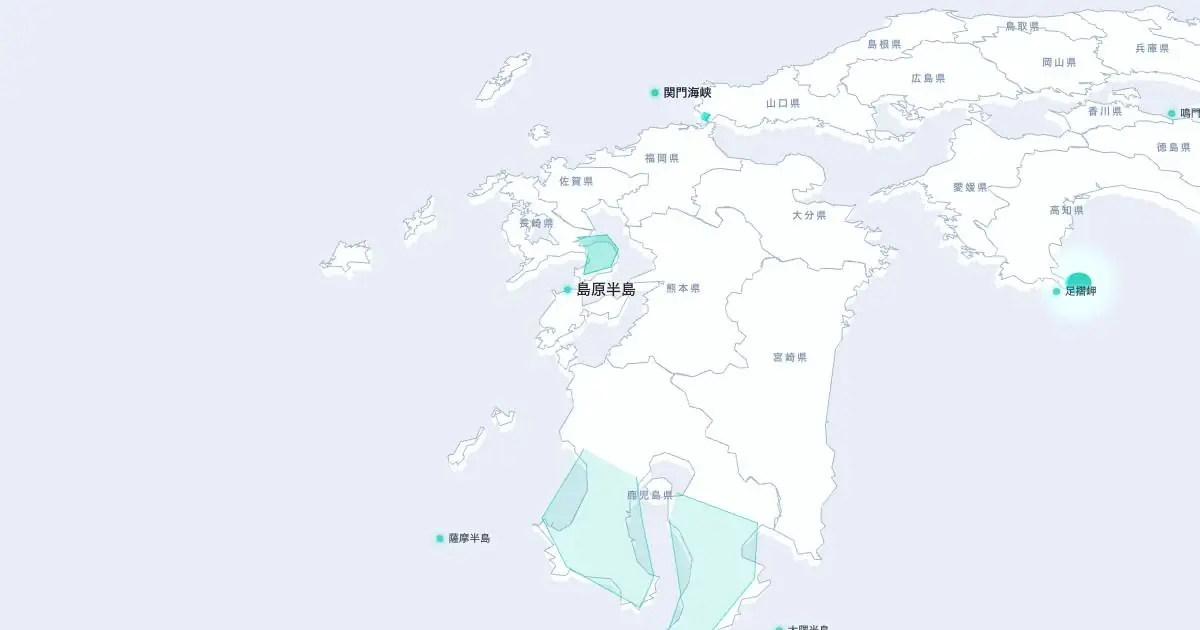 島原半島の位置を示す3D日本地図