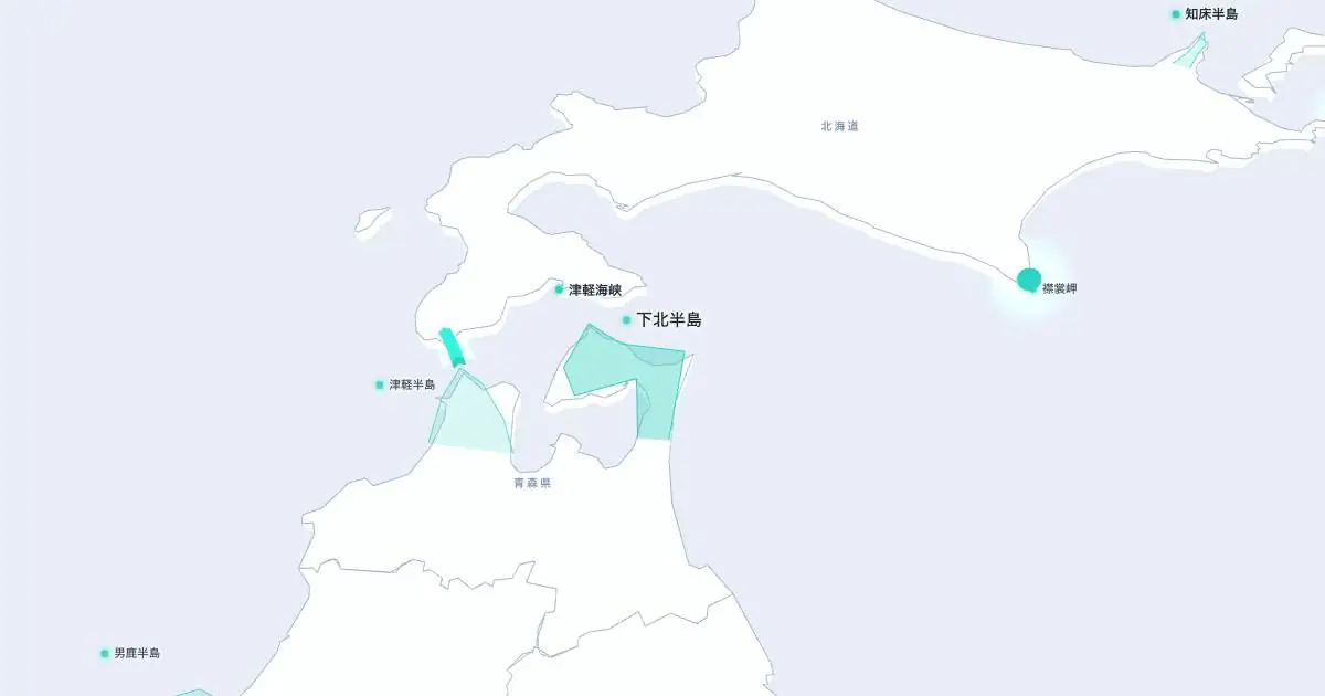 下北半島の位置を示す3D日本地図